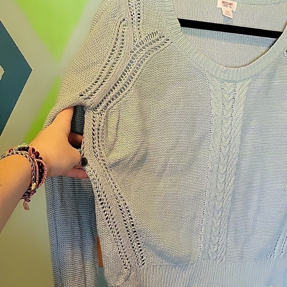 Mossimo Women's Cable Knit Linen Blend Crew Sweater Heathered Green Blue Size L - Picture 4 of 10